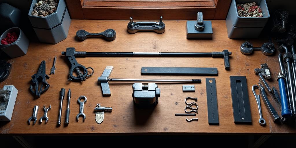 整理された工具が並ぶクラブ修理用の作業台
