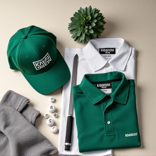 Kōkai Greenのロゴ入りゴルフキャップとポロシャツ